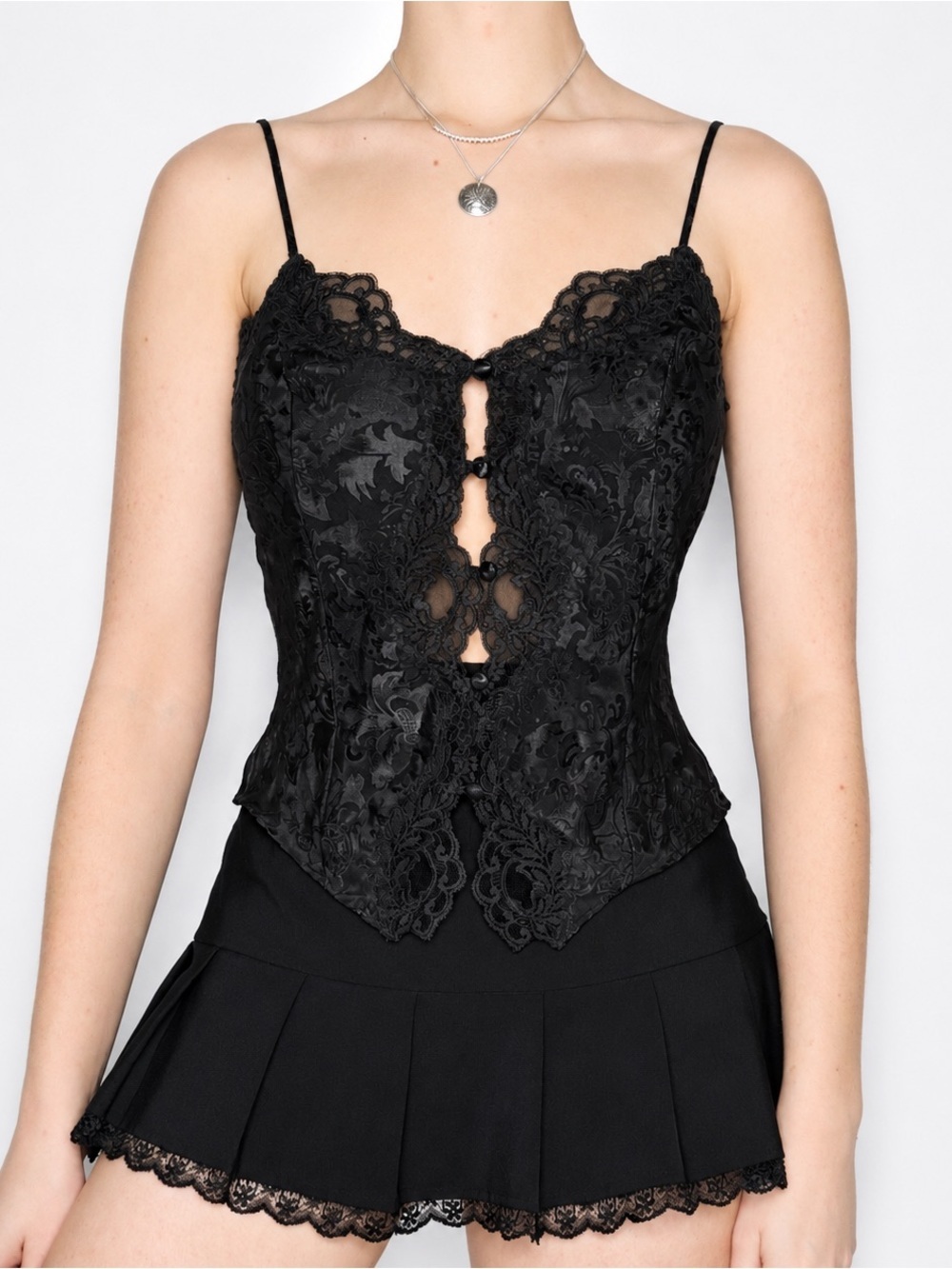 VICTORIA'S SECRET VINTAGE 90S GOLD LABEL BLACK SATIN AND LACE CAMI Camisole Tank
